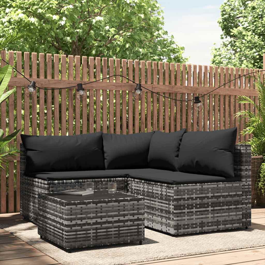 vidaXL Banquette de jardin avec coussins en poly rotin noir