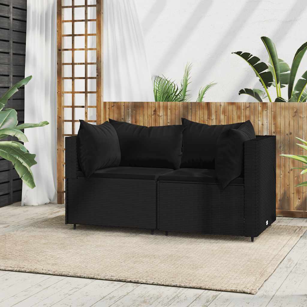 vidaXL Banc de jardin avec coussins 2 pièces poly rotin noir