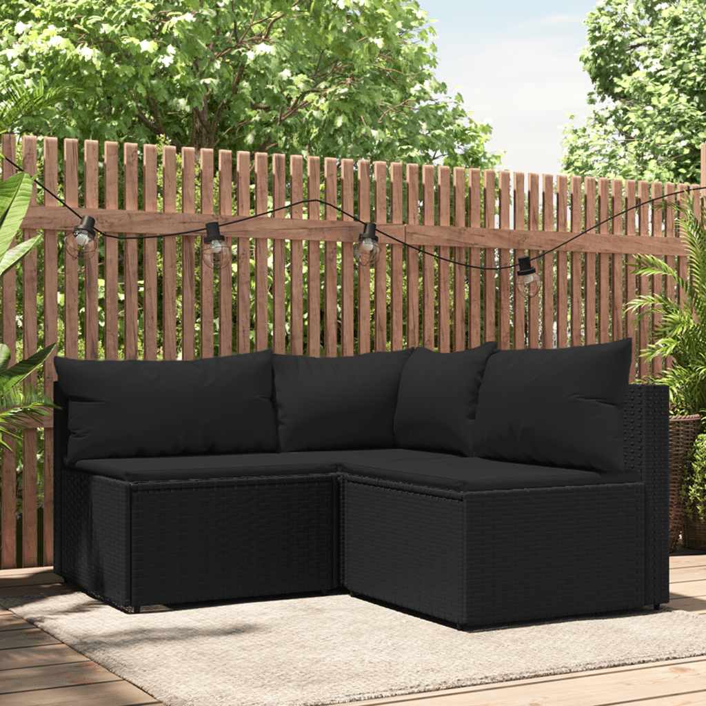 vidaXL Banquette de jardin avec coussins en poly rotin noir