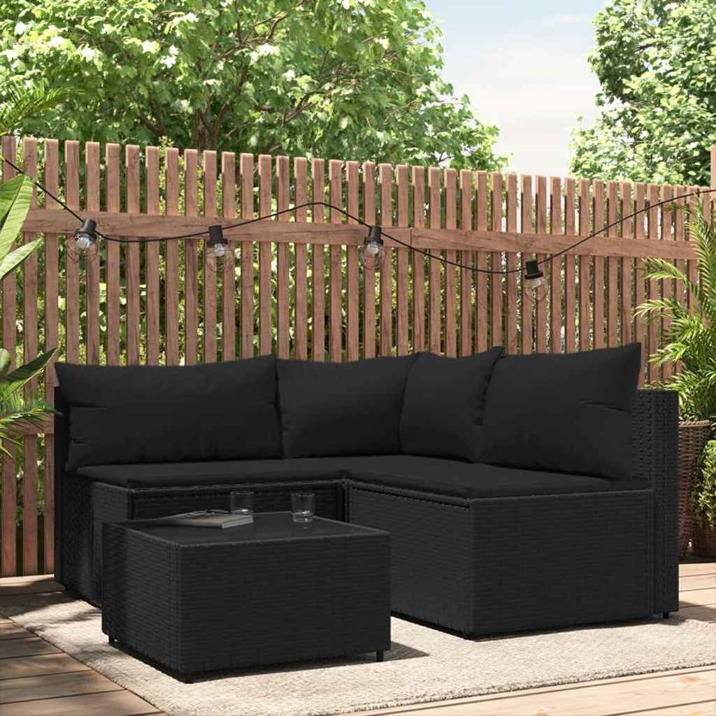 vidaXL Banquette de jardin avec coussins en poly rotin noir