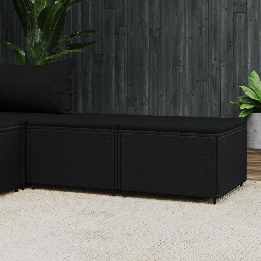 vidaXL Voetensteun met kussen poly rattan zwart