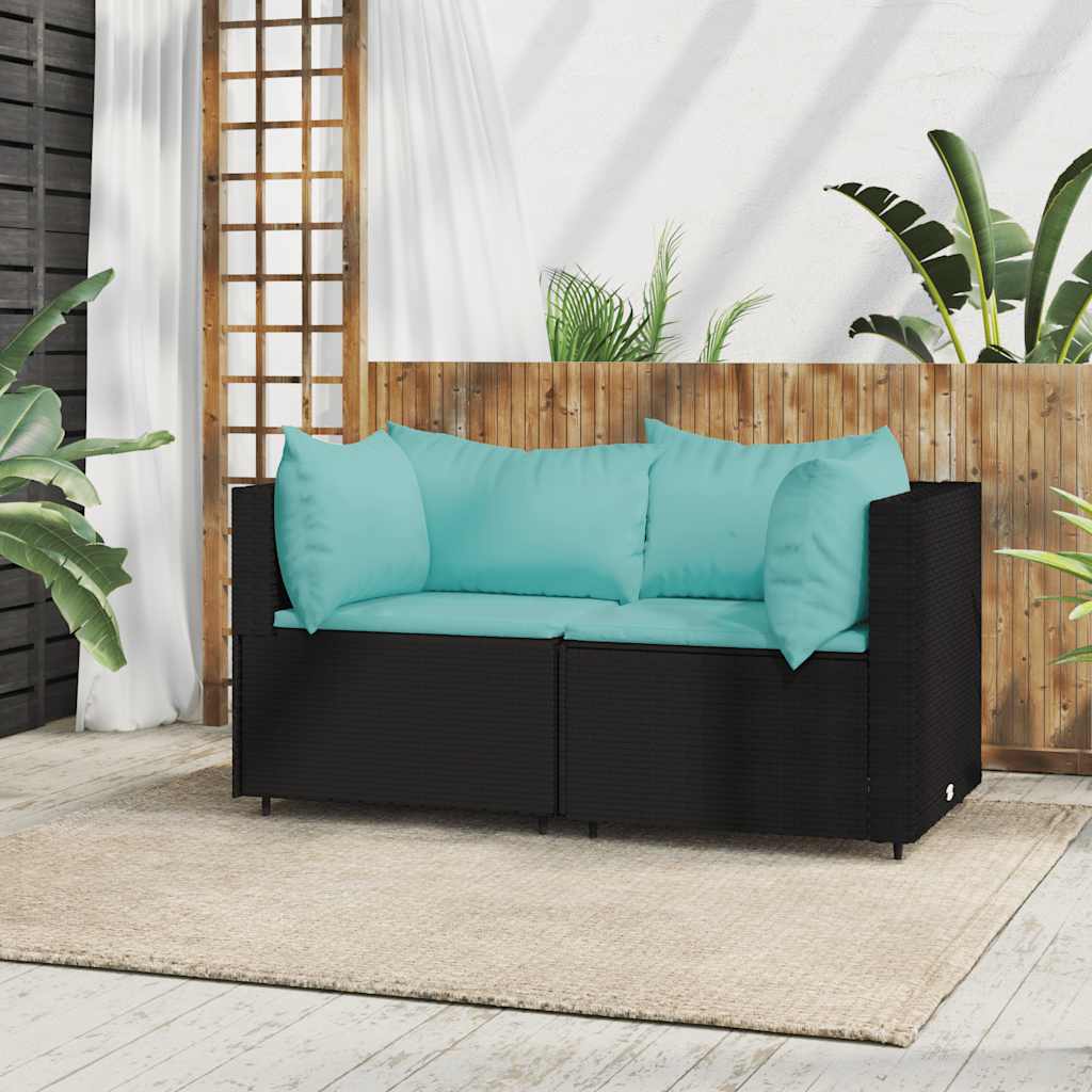 vidaXL Banc de jardin avec coussins 2 pièces poly rotin noir