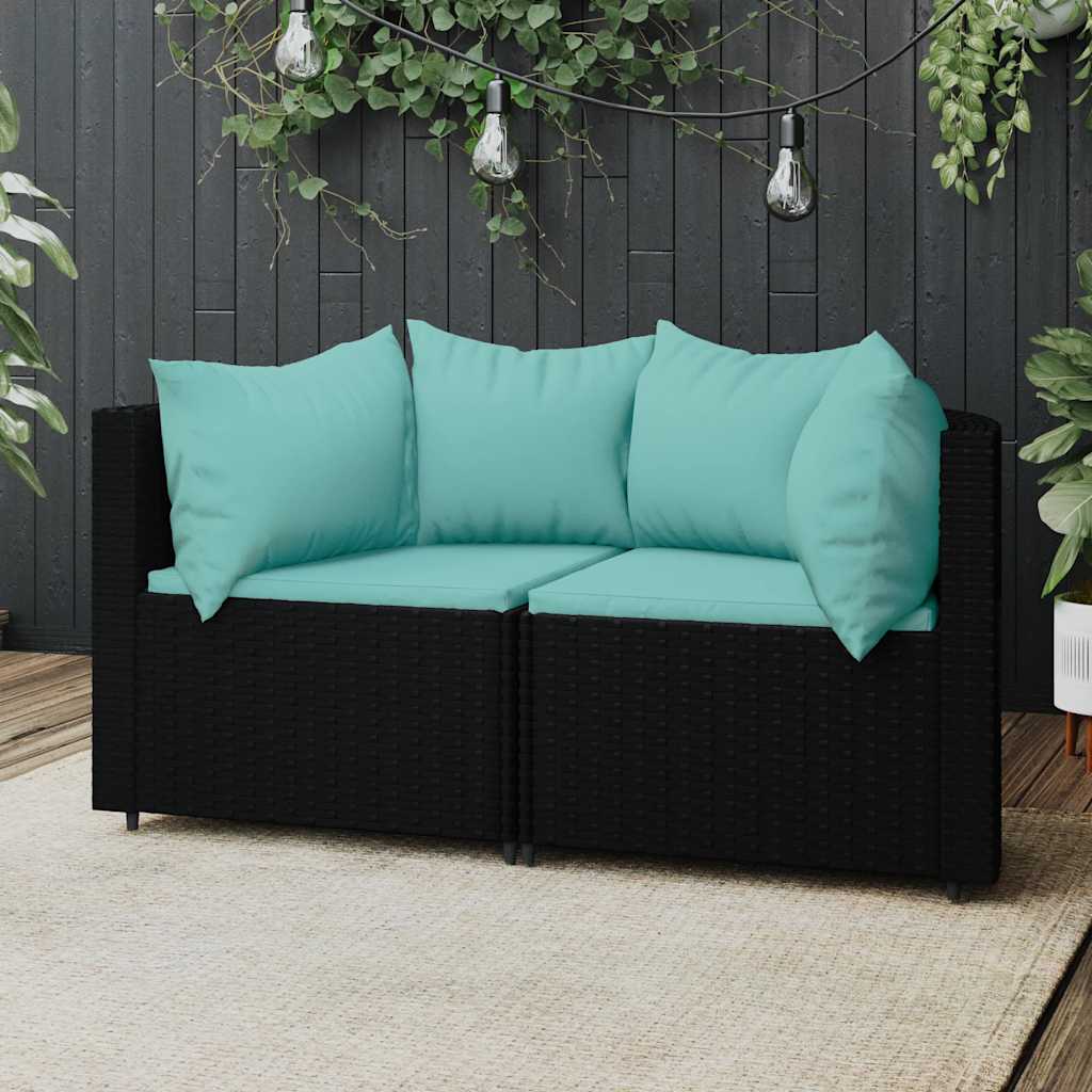 vidaXL Tuinhoekbanken met kussens 2 st poly rattan zwart