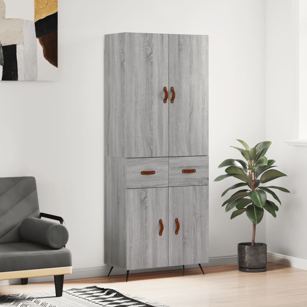 vidaXL Hoge kast 69,5x34x180 cm bewerkt hout betongrijs