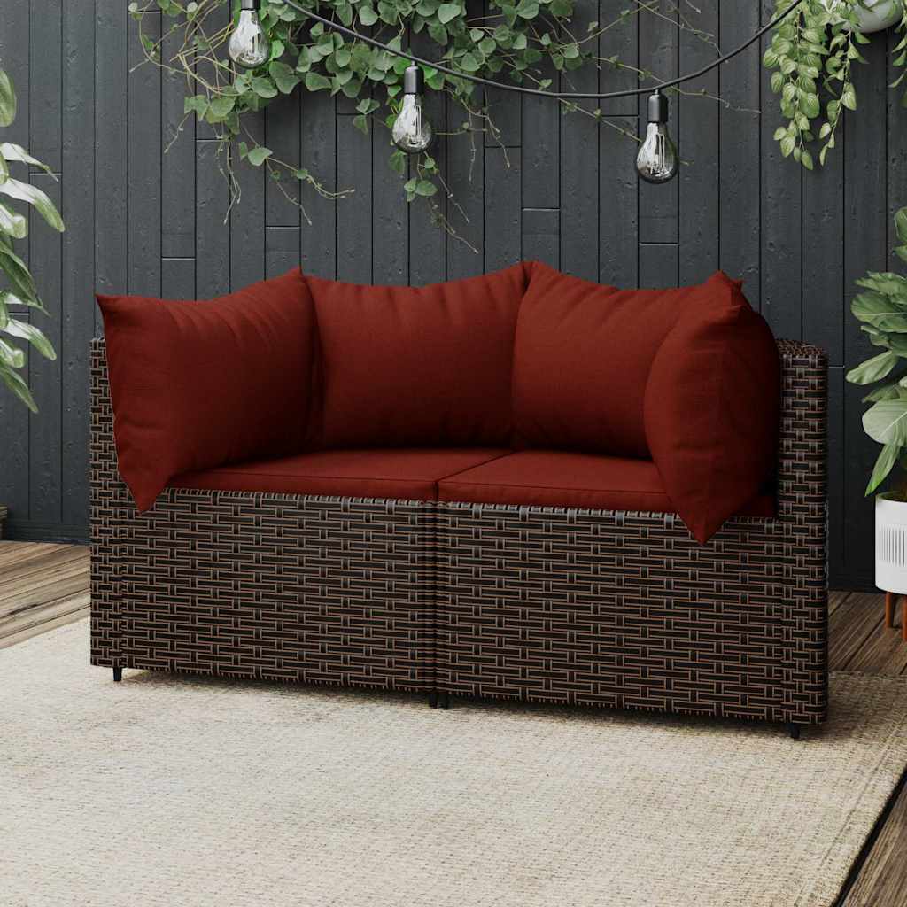 vidaXL Tuinhoekbanken met kussens 2 st poly rattan zwart
