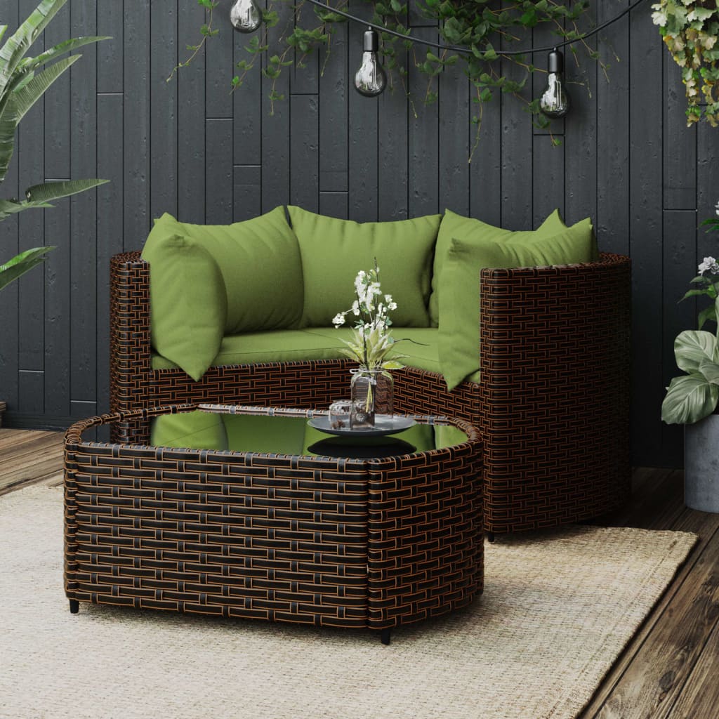vidaXL 4-delige Loungeset met kussens poly rattan zwart