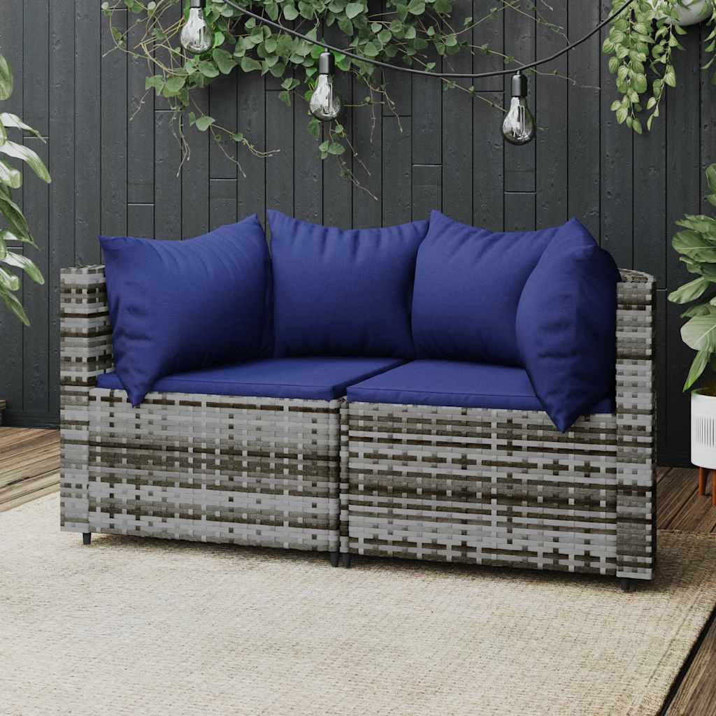 vidaXL Tuinhoekbanken met kussens 2 st poly rattan zwart