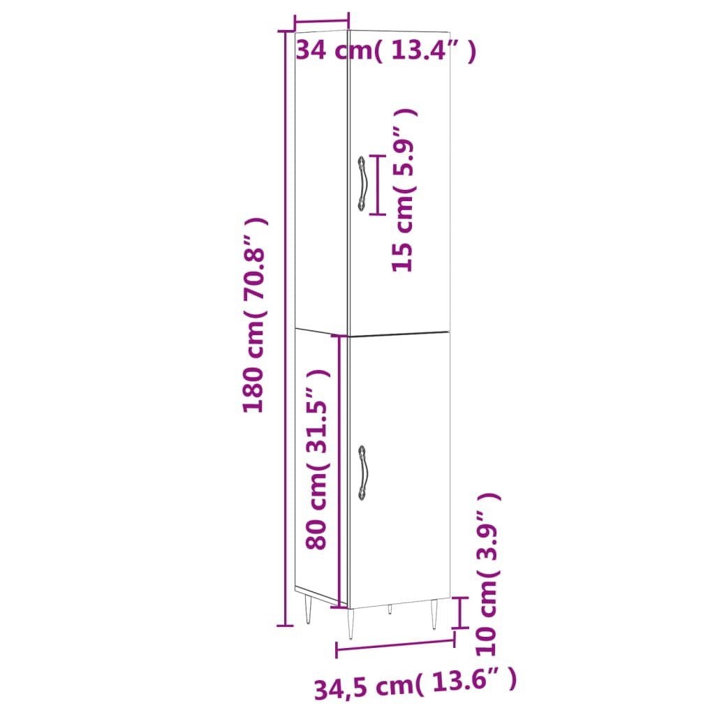 vidaXL Hoge kast 34,5x34x180 cm bewerkt hout betongrijs
