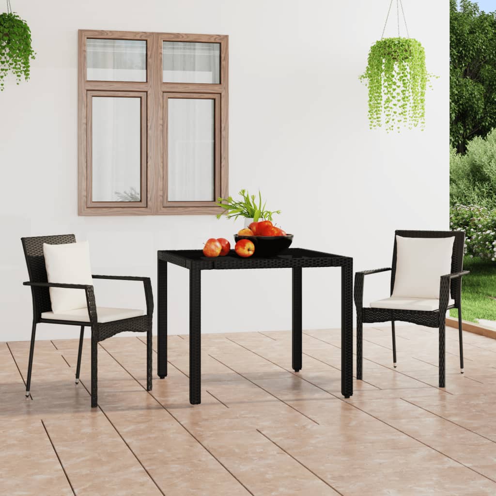 vidaXL Garden Dining Chairs 2 pcs with cushions poly rattan black