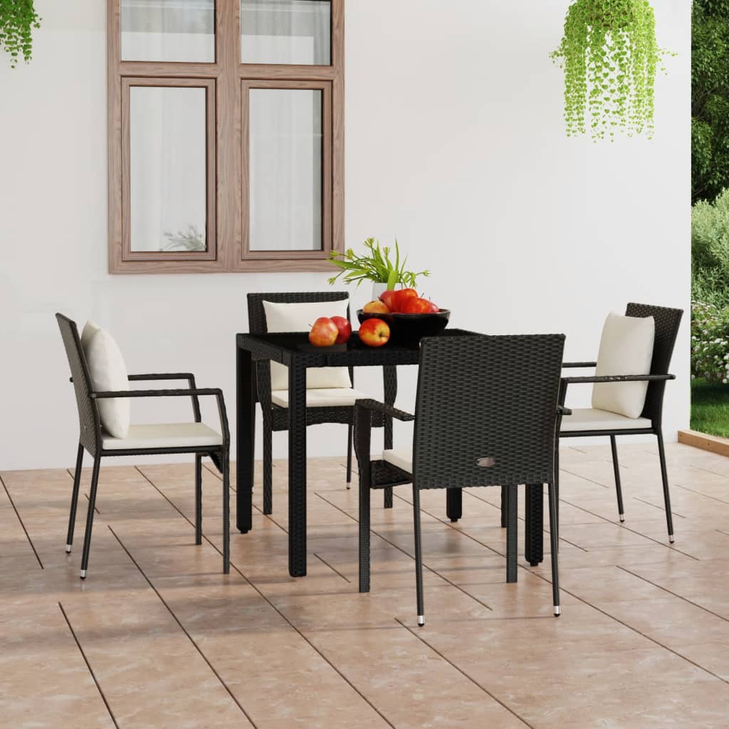 vidaXL Garden Dining Chairs 2 pcs with cushions poly rattan black