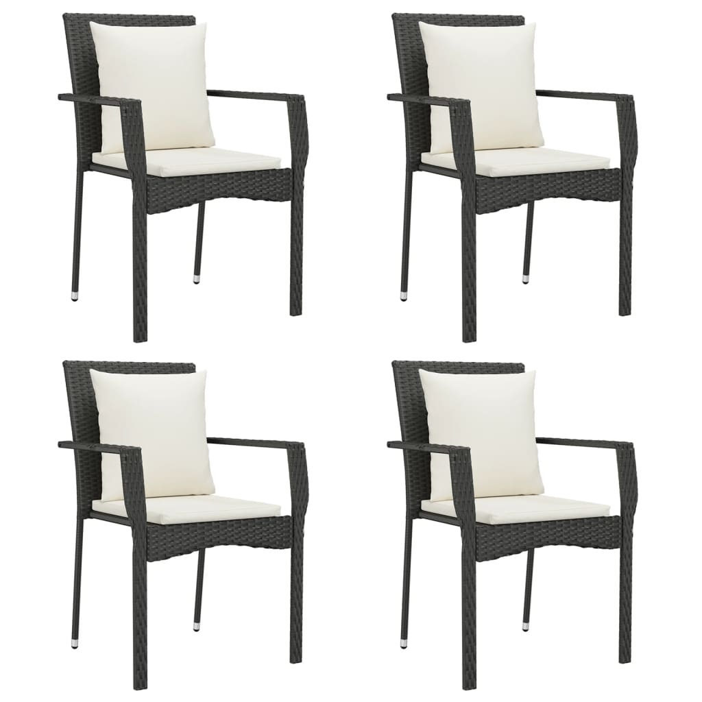vidaXL Garden Dining Chairs 2 pcs with cushions poly rattan black