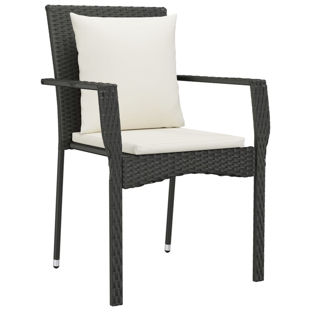 vidaXL Garden Dining Chairs 2 pcs with cushions poly rattan black