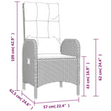 vidaXL 3-delige Loungeset met kussens poly rattan grijs