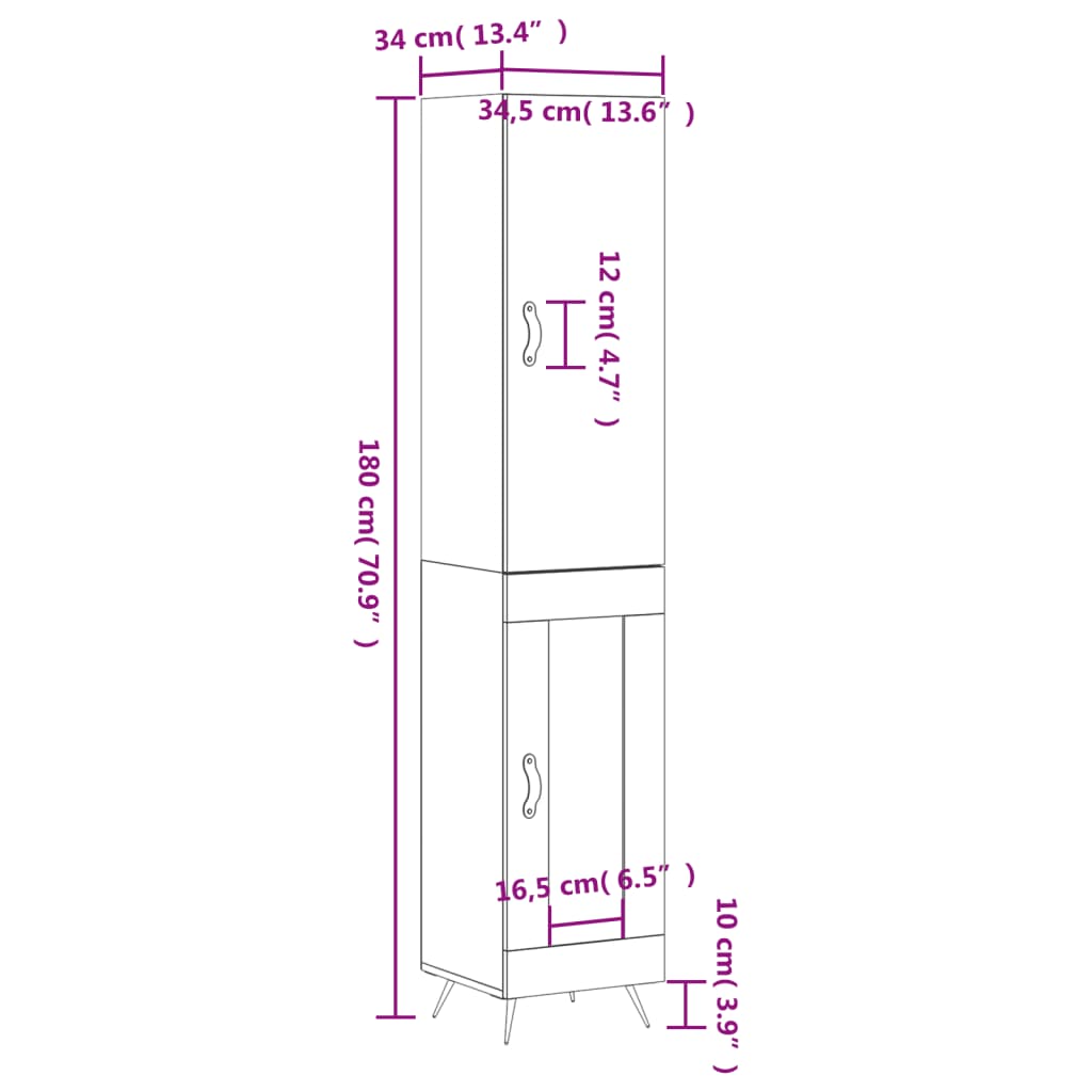 vidaXL Tall cabinet 34.5x34x180 cm engineered wood white