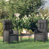 vidaXL 3-delige Loungeset met kussens poly rattan grijs