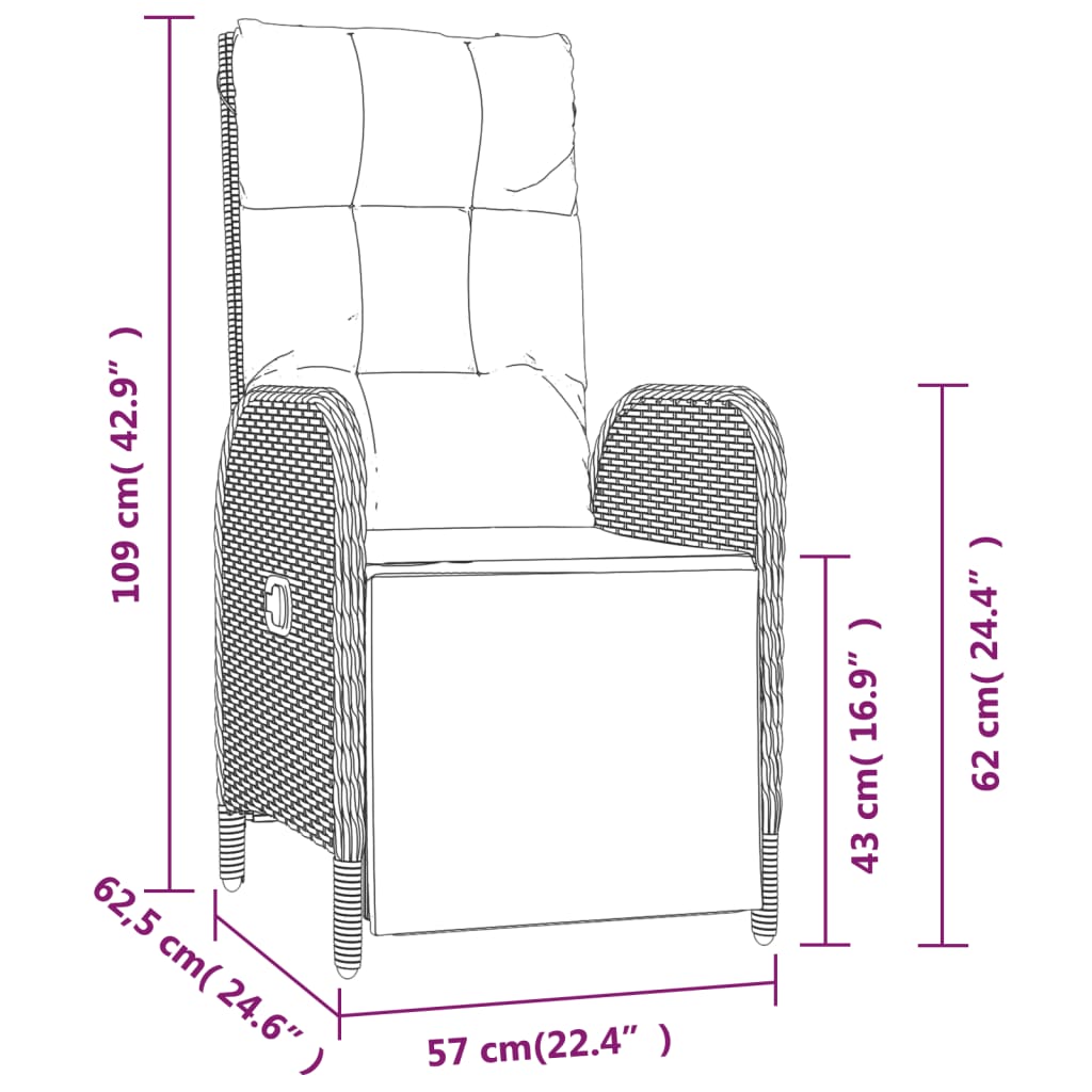 vidaXL Tuinstoelen 2 st verstelbaar met tafel poly rattan grijs