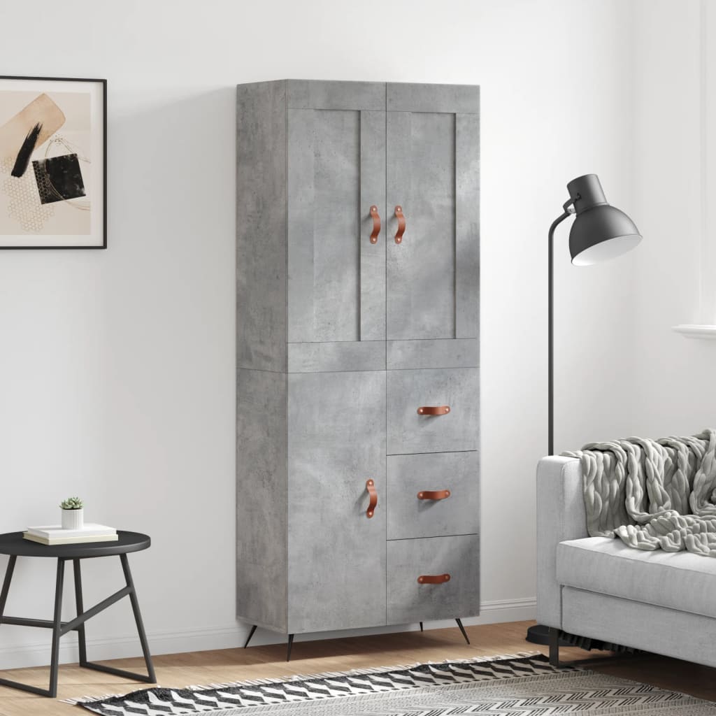 vidaXL Hoge kast 69,5x34x180 cm bewerkt hout betongrijs