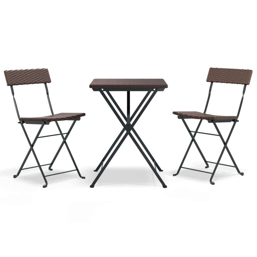 vidaXL Bistroset inklapbaar 3 st poly rattan zwart