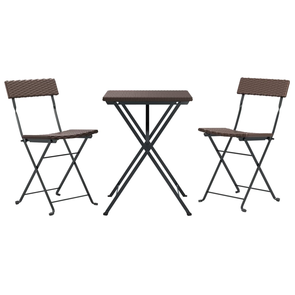 vidaXL Bistroset inklapbaar 3 st poly rattan zwart