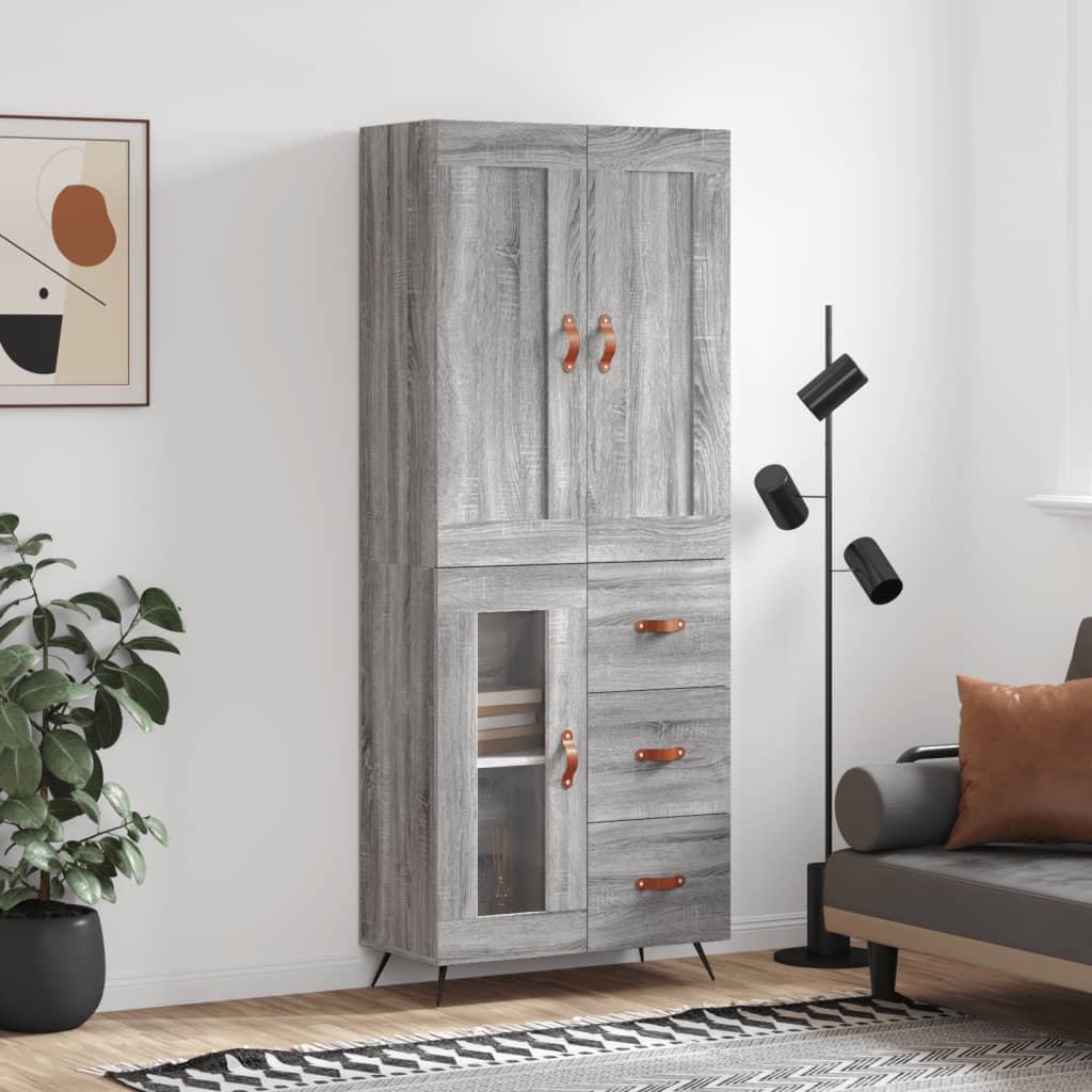 vidaXL Hoge kast 69,5x34x180 cm bewerkt hout betongrijs