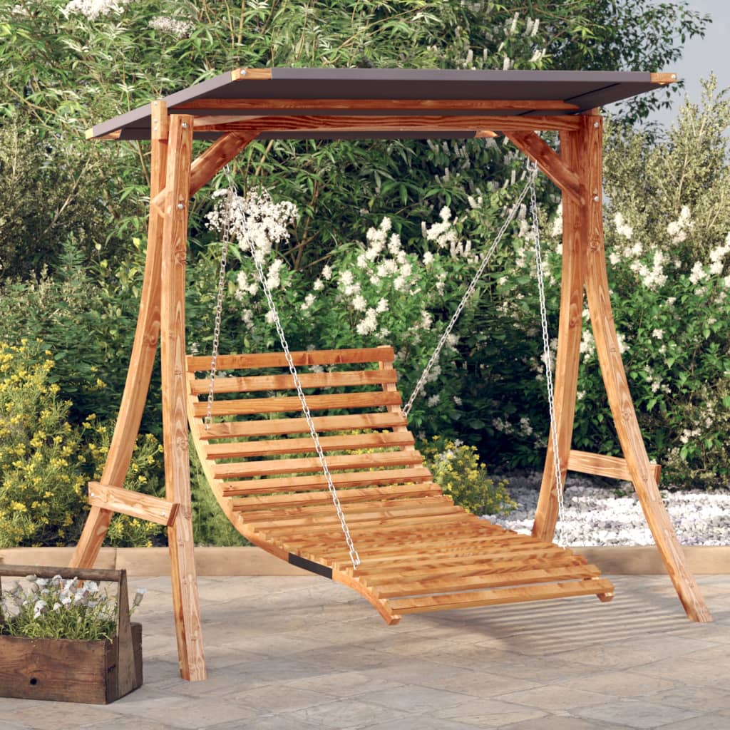 vidaXL Schommelbed met luifel vurenhout met teak afwerking
