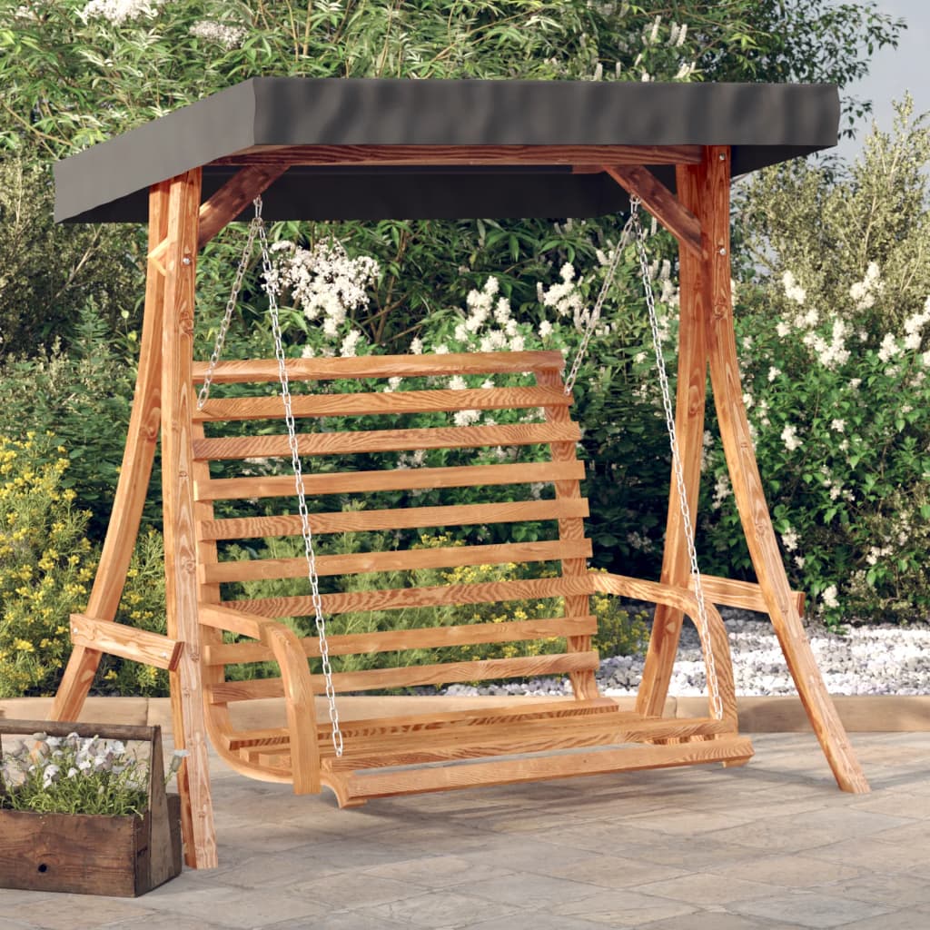 vidaXL Schommelbank met luifel vurenhout met teak afwerking
