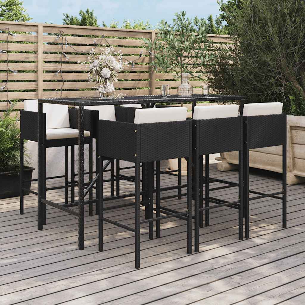 vidaXL 7-Piece Garden Bar Set with Cushions Poly Rattan Brown