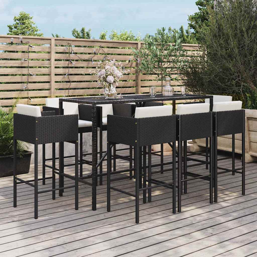 vidaXL 7-Piece Garden Bar Set with Cushions Poly Rattan Brown