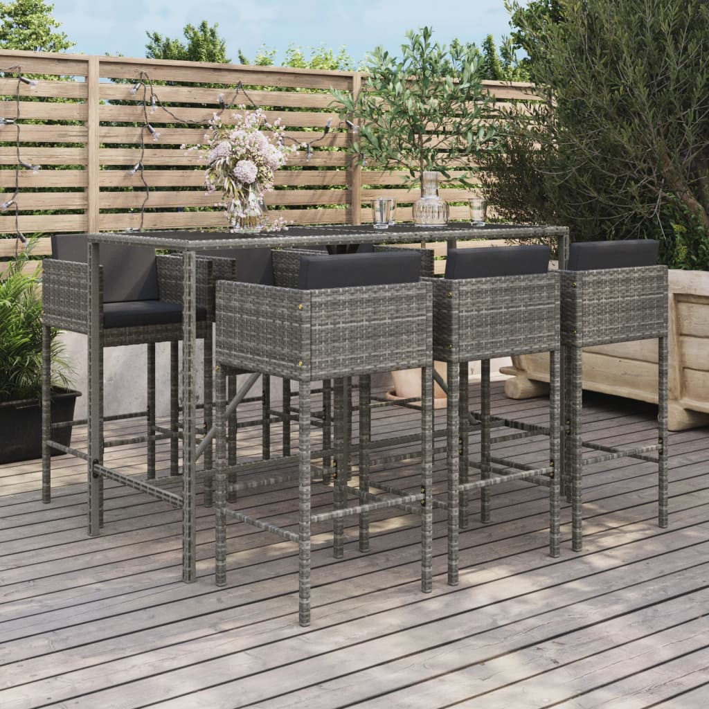 vidaXL 7-Piece Garden Bar Set with Cushions Poly Rattan Brown