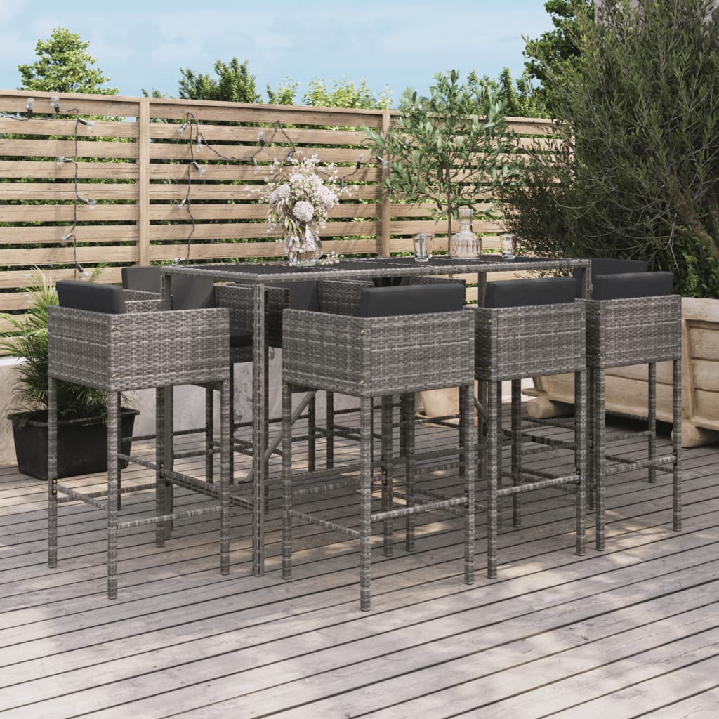vidaXL 7-Piece Garden Bar Set with Cushions Poly Rattan Brown