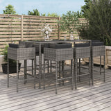 vidaXL 7-Piece Garden Bar Set with Cushions Poly Rattan Brown