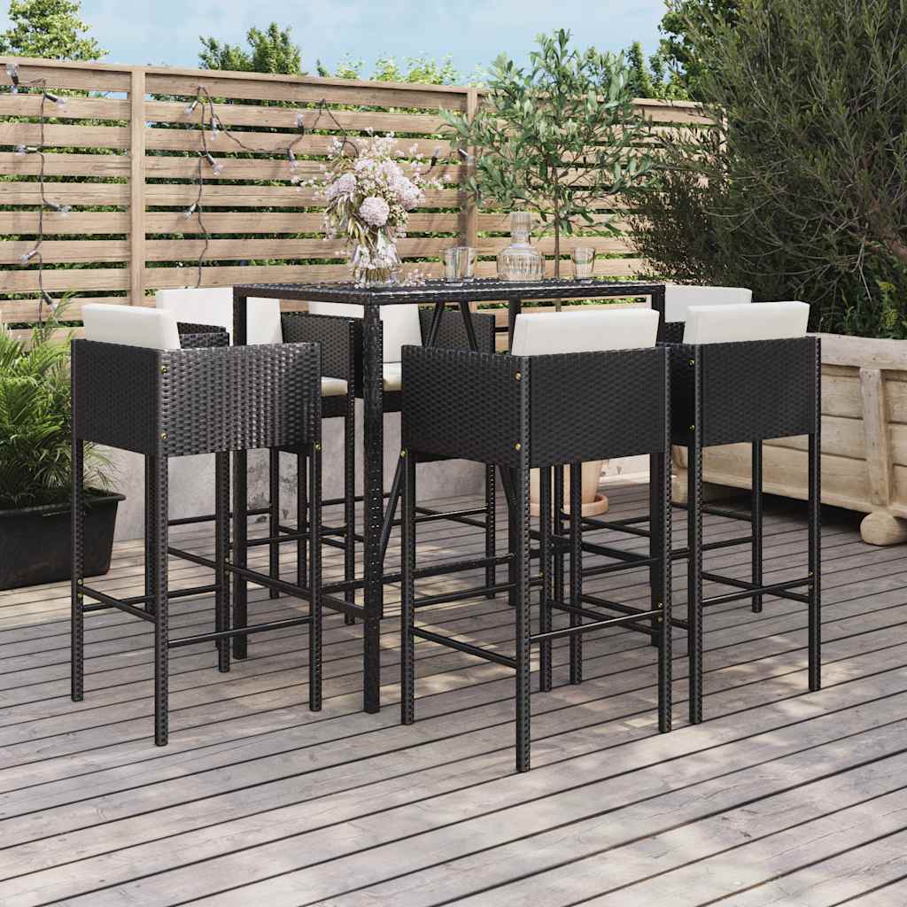 vidaXL 5-delige Tuinbarset met kussens poly rattan bruin