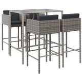 vidaXL 5-delige Tuinbarset met kussens poly rattan bruin