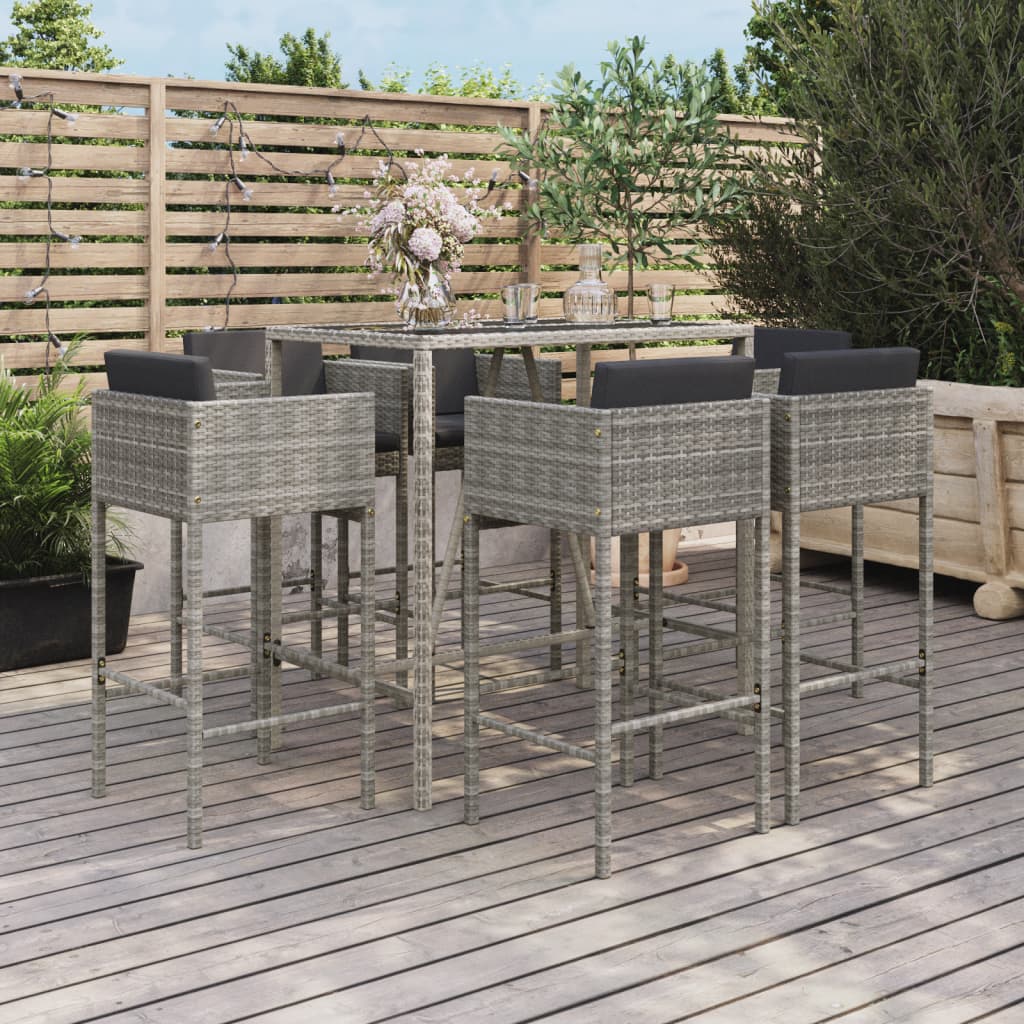 vidaXL 5-delige Tuinbarset met kussens poly rattan bruin