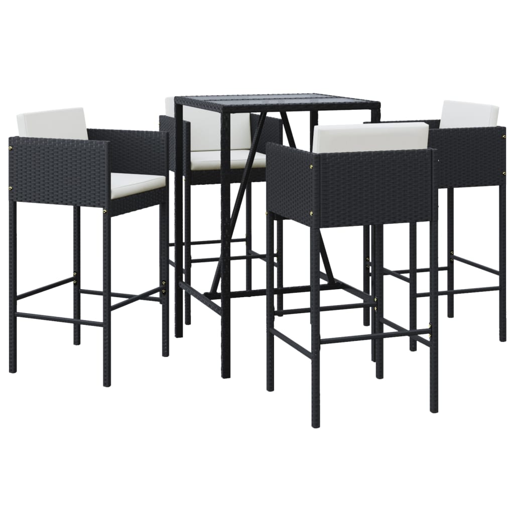 vidaXL 5-delige Tuinbarset met kussens poly rattan zwart
