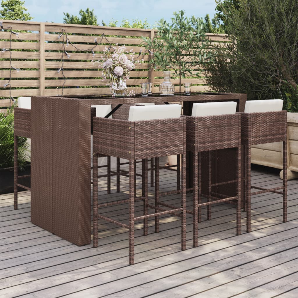 vidaXL 7-Piece Garden Bar Set with Cushions Poly Rattan Brown