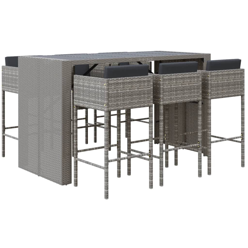 vidaXL 7-Piece Garden Bar Set with Cushions Poly Rattan Brown