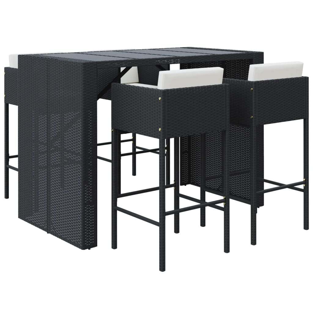 vidaXL 5-delige Tuinbarset met kussens poly rattan bruin