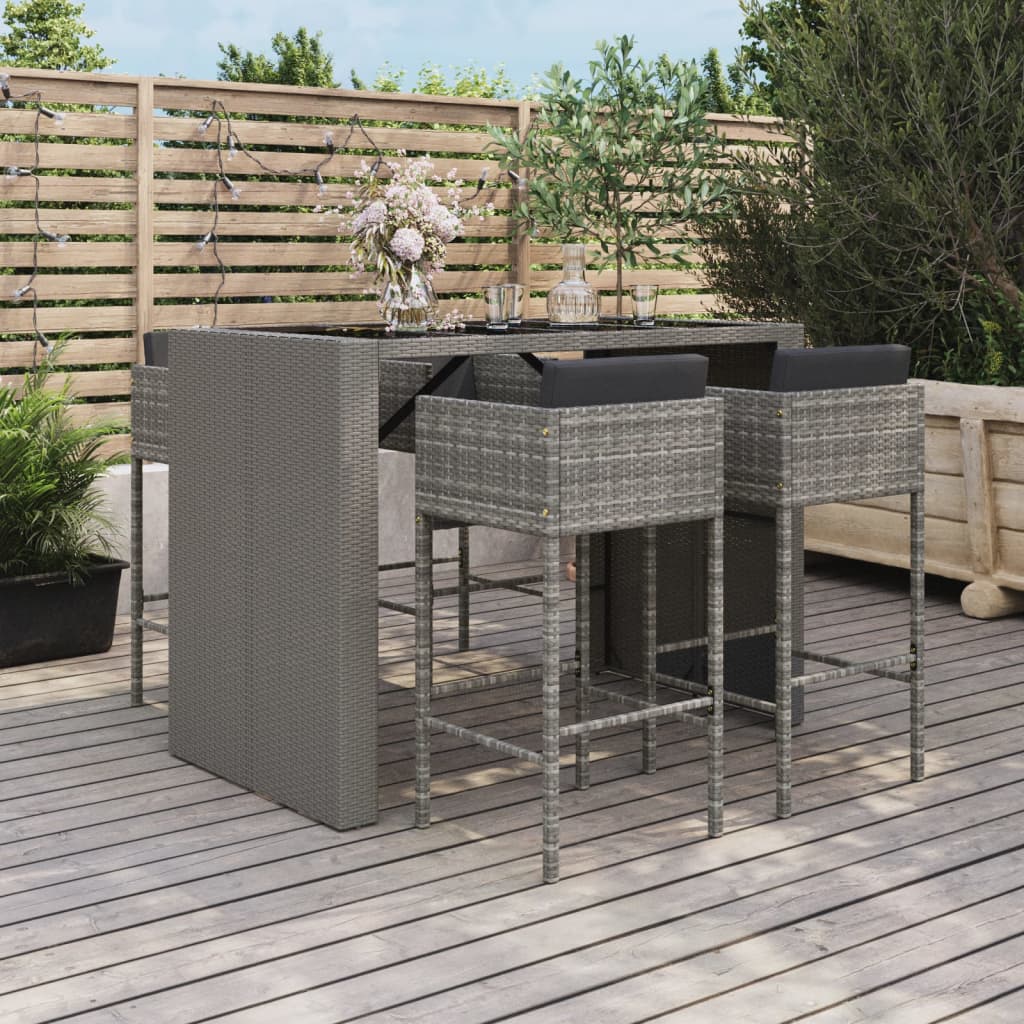 vidaXL 5-delige Tuinbarset met kussens poly rattan bruin