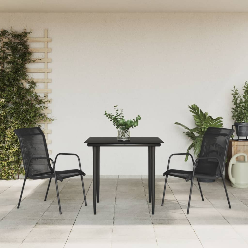vidaXL 3-Piece Garden Dining Set Textilene and Steel Black