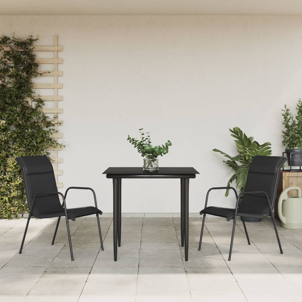 vidaXL 3-Piece Garden Dining Set Textilene and Steel Black