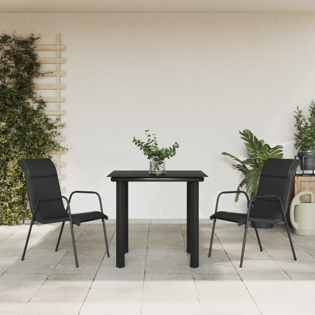 vidaXL 3-delige Tuinset textileen en staal zwart