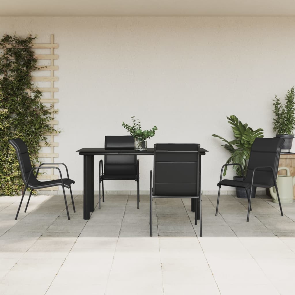 vidaXL 3-delige Tuinset textileen en staal zwart