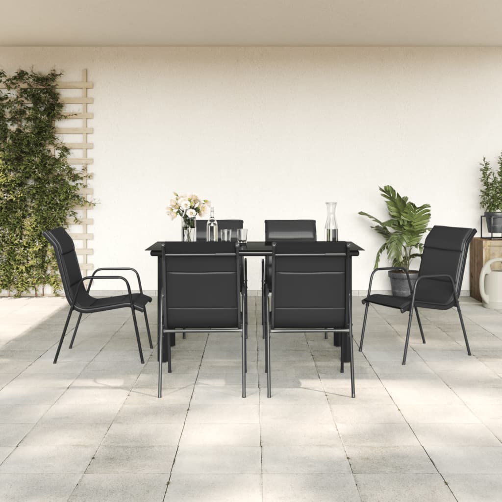 vidaXL 3-delige Tuinset textileen en staal zwart