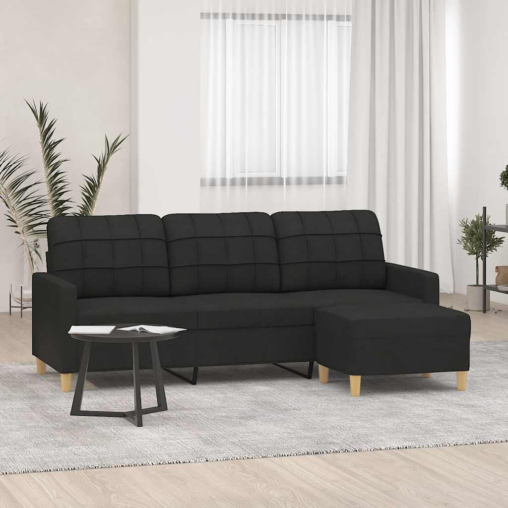 vidaXL Driezitsbank met voetenbank 180 cm stof lichtgrijs