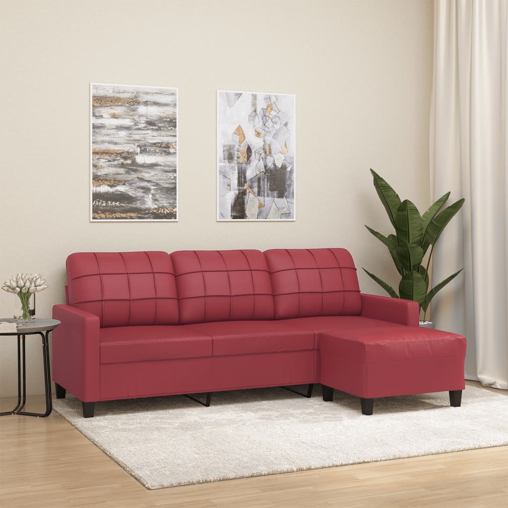 vidaXL Driezitsbank met voetenbank 180 cm kunstleer zwart