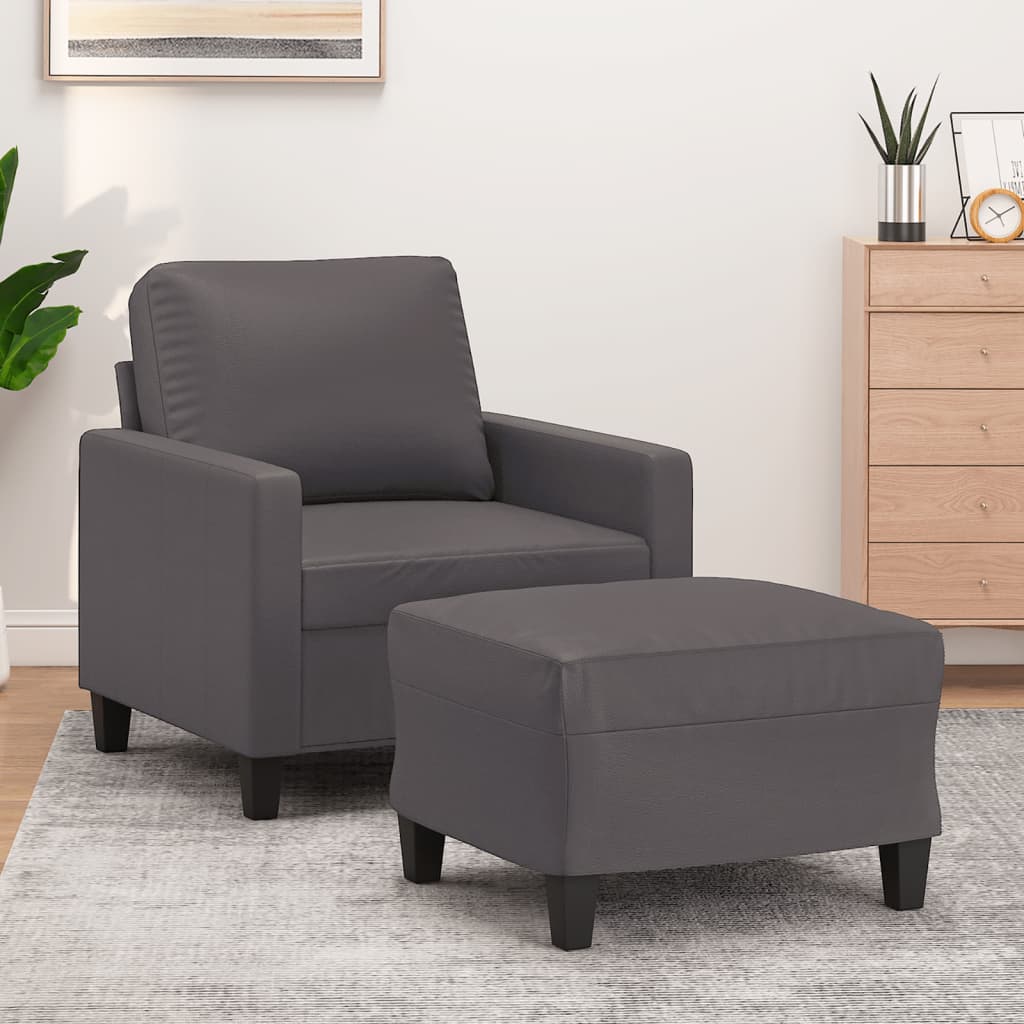 vidaXL Fauteuil met voetenbank 60 cm kunstleer zwart