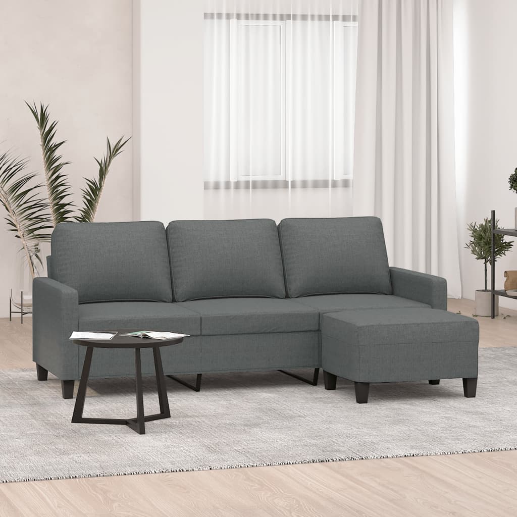 vidaXL Driezitsbank met voetenbank 180 cm stof lichtgrijs