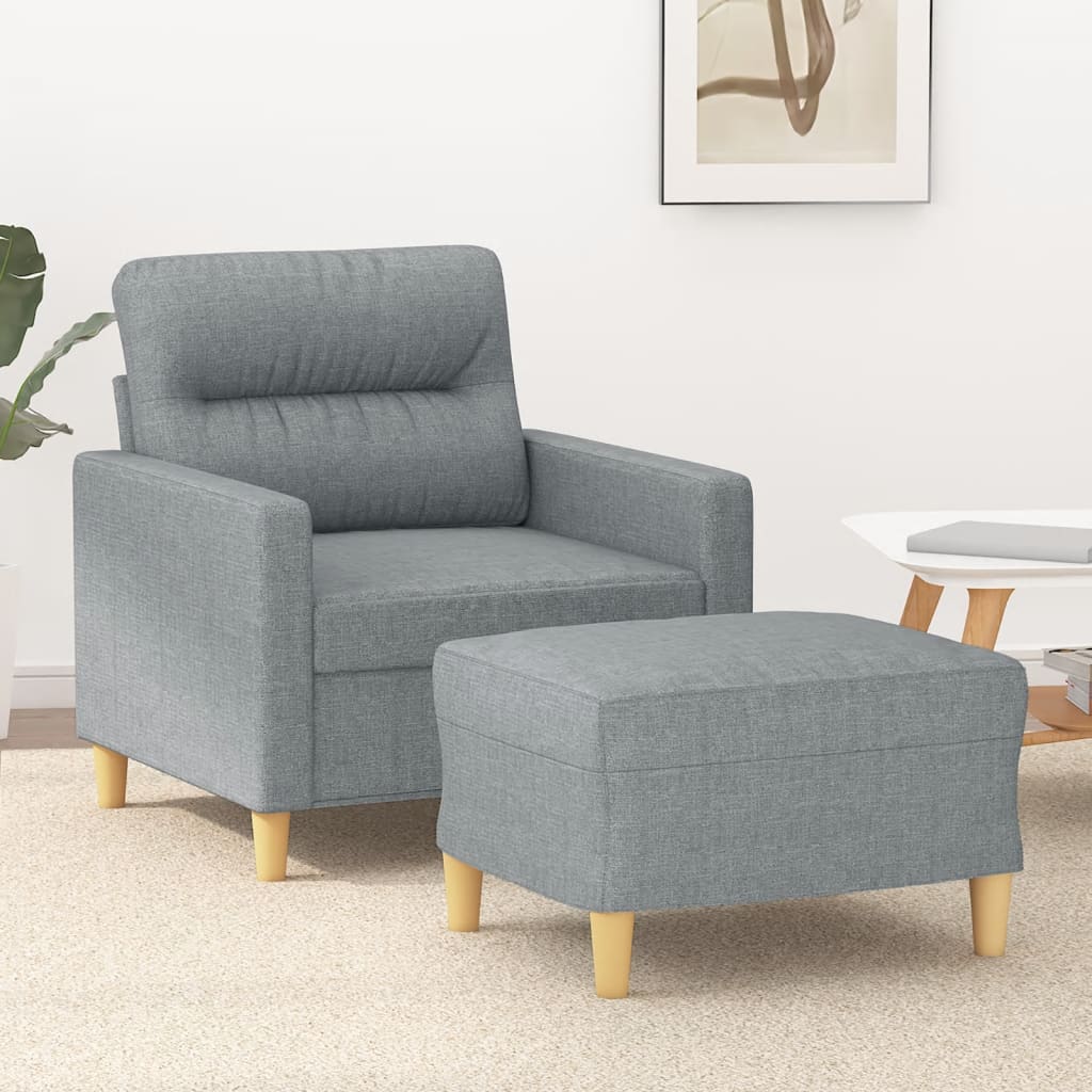 vidaXL Fauteuil met voetenbank 60 cm stof lichtgrijs