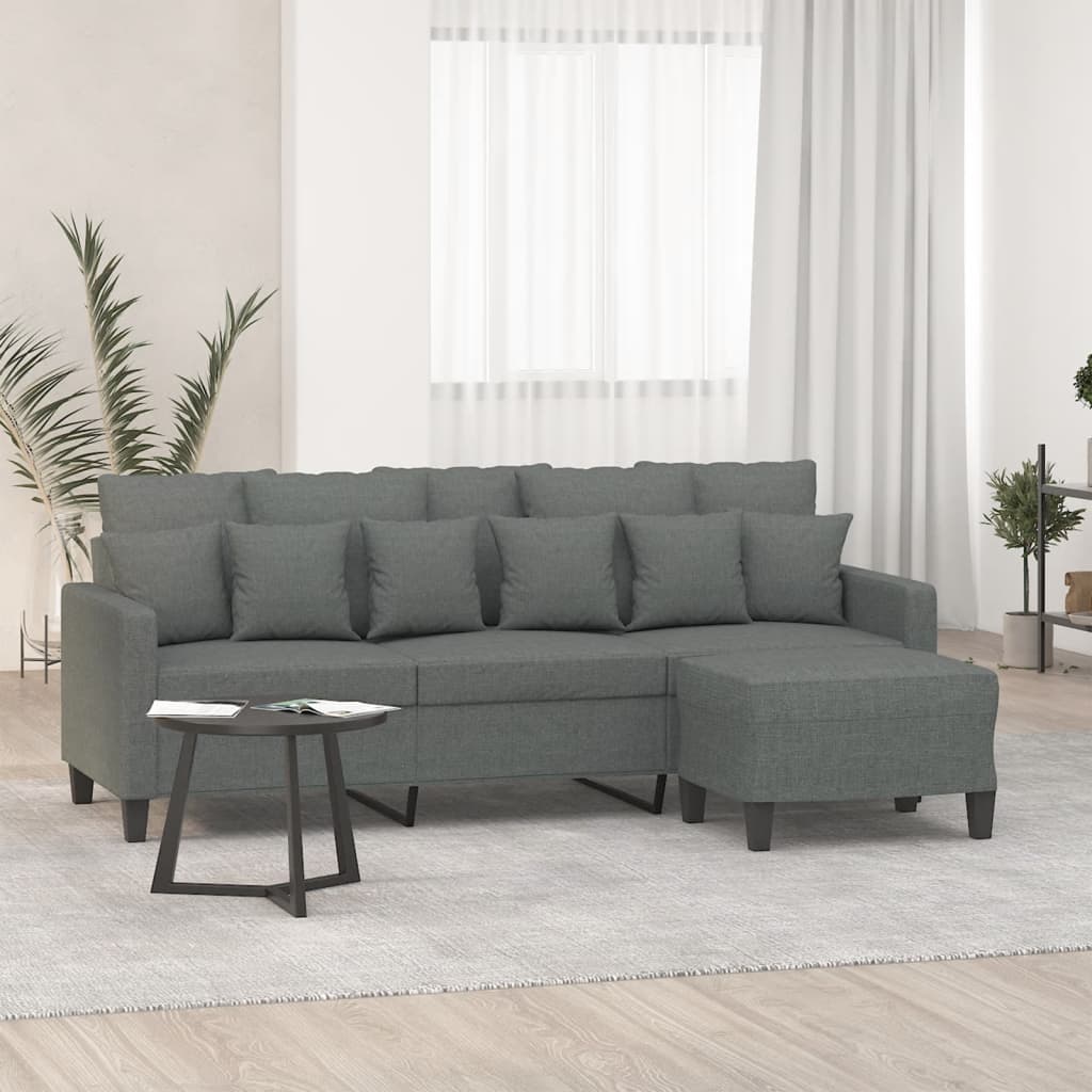 vidaXL Driezitsbank met voetenbank 180 cm stof lichtgrijs